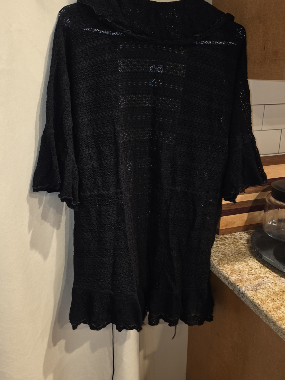 Ralph Lauren Black Ruffle-Trim Open Cardigan Small - Picture 7 of 11